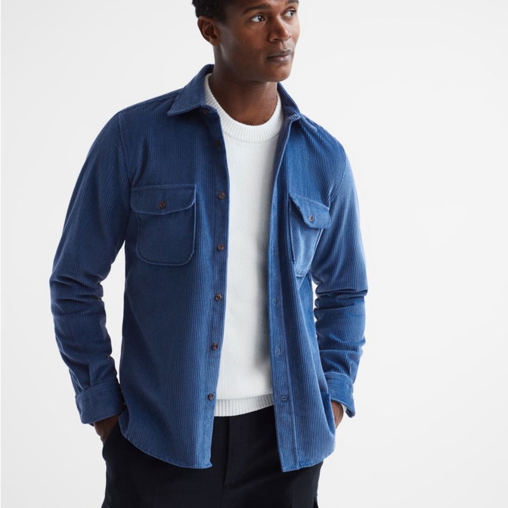 Reiss - Men’s Blue Corduroy Overshirt - Picture 6 of 14